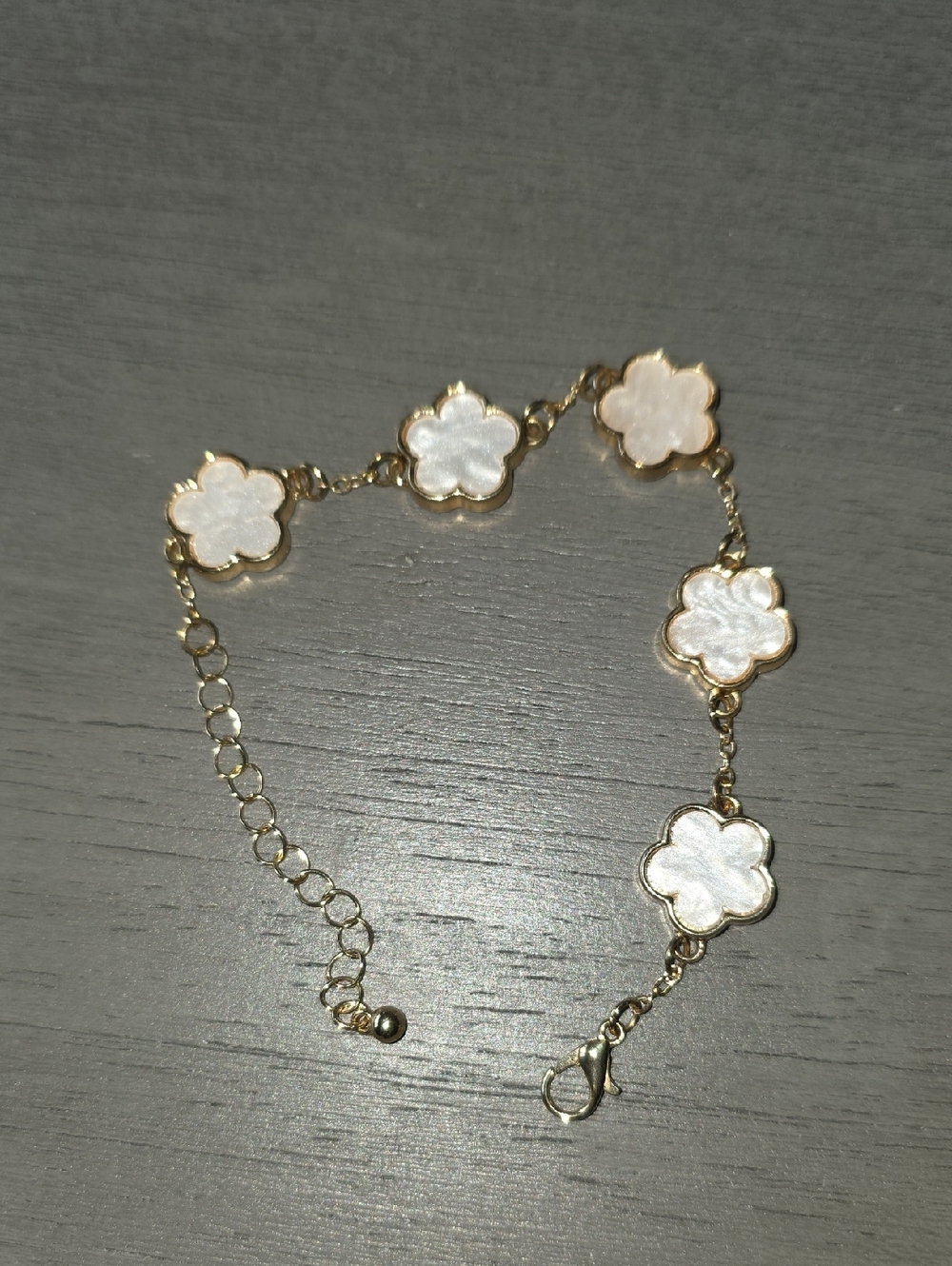 34 - T.J.Maxx Gold Chain Bracelet with White Floral Inlays